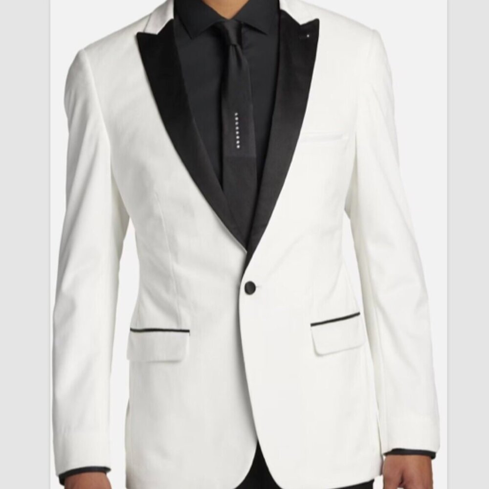 Paisley & Gray Men's Slim Fit Velvet Dinner Jacket  Frost Velvet -Cream/White
